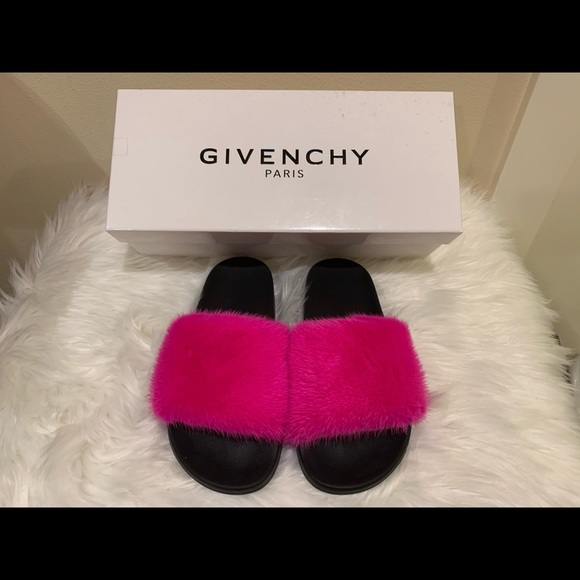 Givenchy Shoes - Givenchy Genuine Pink Mink Fur Slide Sandal